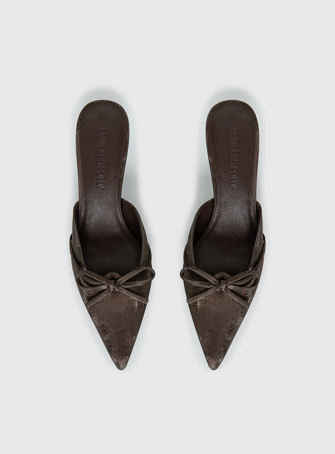 Unrivaled Pointed Toe Faux Suede Heels Chocolate