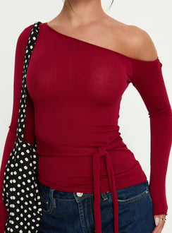 Kastor One Shoulder Long Sleeve Top Burgundy