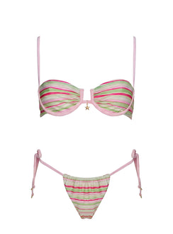 Jenner Tie Side Bikini Bottoms Green / Pink Stripe