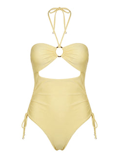 Ubelia Halter Cut Out One Piece Yellow