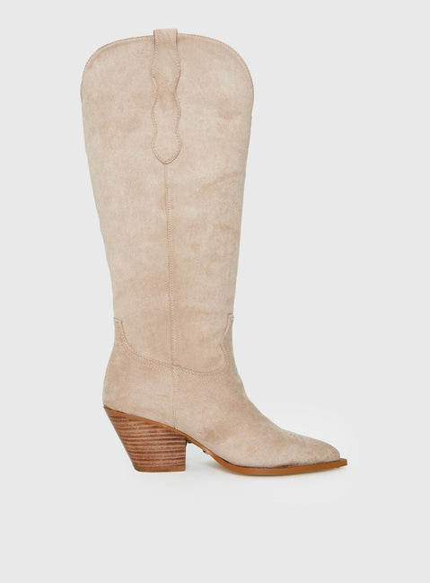 Billini Ardie Faux Suede Tassel Cowboy Boots Light Beige