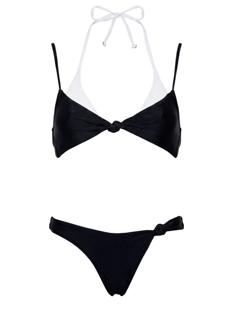 Melesa Layered Halter Bikini Top Black / White