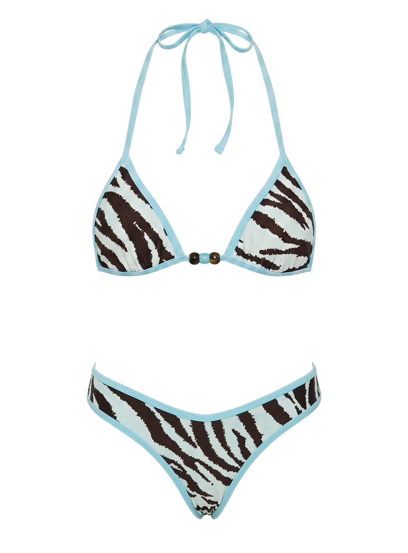 Cirene Triangle Beaded Bikini Top Zebra / Blue | Princess Polly