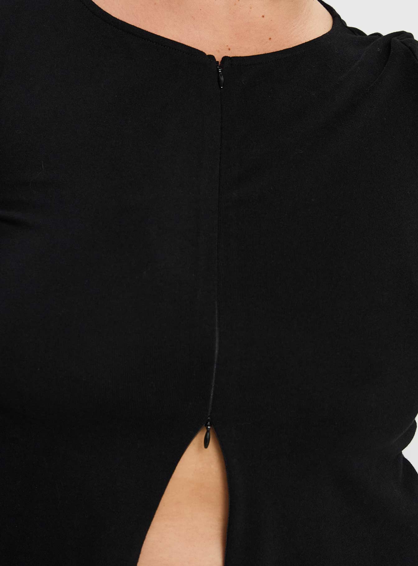 product Princess Polly Kortez Long Sleeve Zip Through Top Black Curve Full Sleeves Crew Neck 