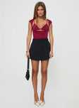 Princess Polly Short Sleeves V-Neck  Bolden Top Burgundy