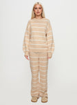 front view of model wearing Princess Polly Read Your Mind Knit Sweater Cream Stripe 