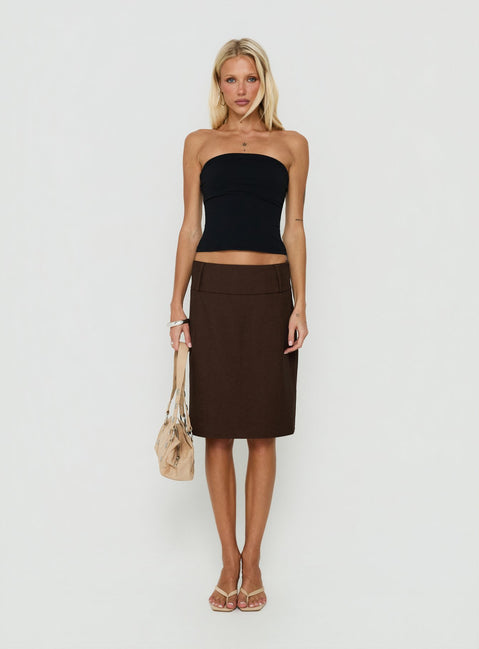 Soleana Suting Midi Skirt Brown
