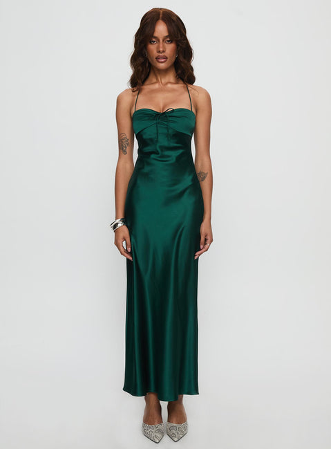 Fireproof Halter Maxi Dress Forest Green