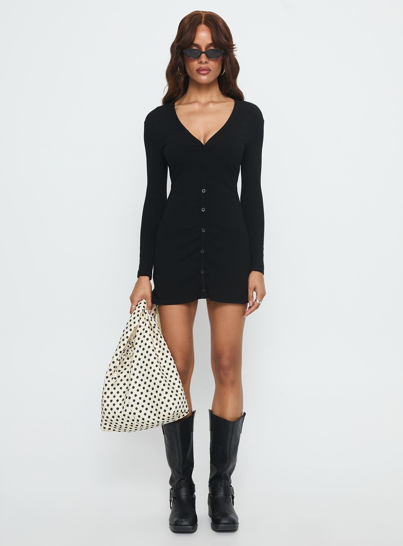 Tereza Long Sleeve Jersey Mini Dress | Black | Womens | Princess Polly Tereza Long Sleeve Jersey Mini Dress | Black | Womens | Princess Polly