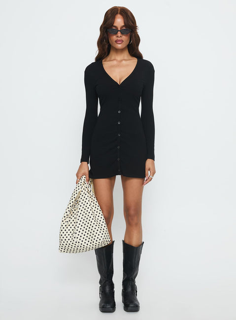 Tereza Long Sleeve Jersey Mini Dress Black