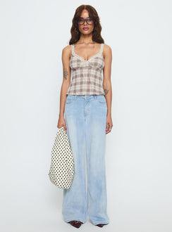 Pretty It Up Tie Detail Top Beige Check