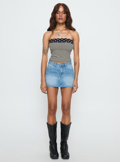 back view of model wearing Princess Polly Cailin Denim Mini Skirt Light Blue Wash 