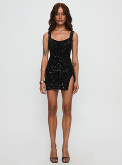 Centerfold Sequin Mini Dress Black