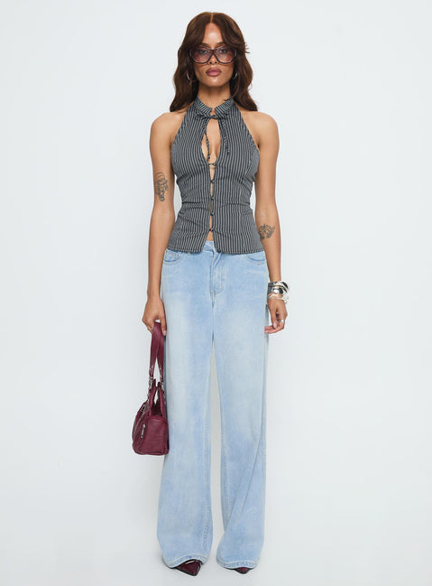 Tiarra Keyhole Sleeveless Top Black Stripe