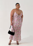 Front view of model wearing  front Princess Polly Scoop Neck  Emily Maxi Dress Pink Floral Curve