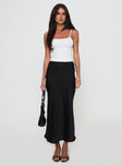 back view of model wearing Princess Polly Haley Maxi Skirt Black Maxi 