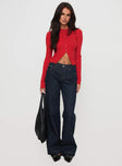 front view of model wearing Princess Polly Jankins Baggy Jeans Dark Blue Wash Mid Rise 