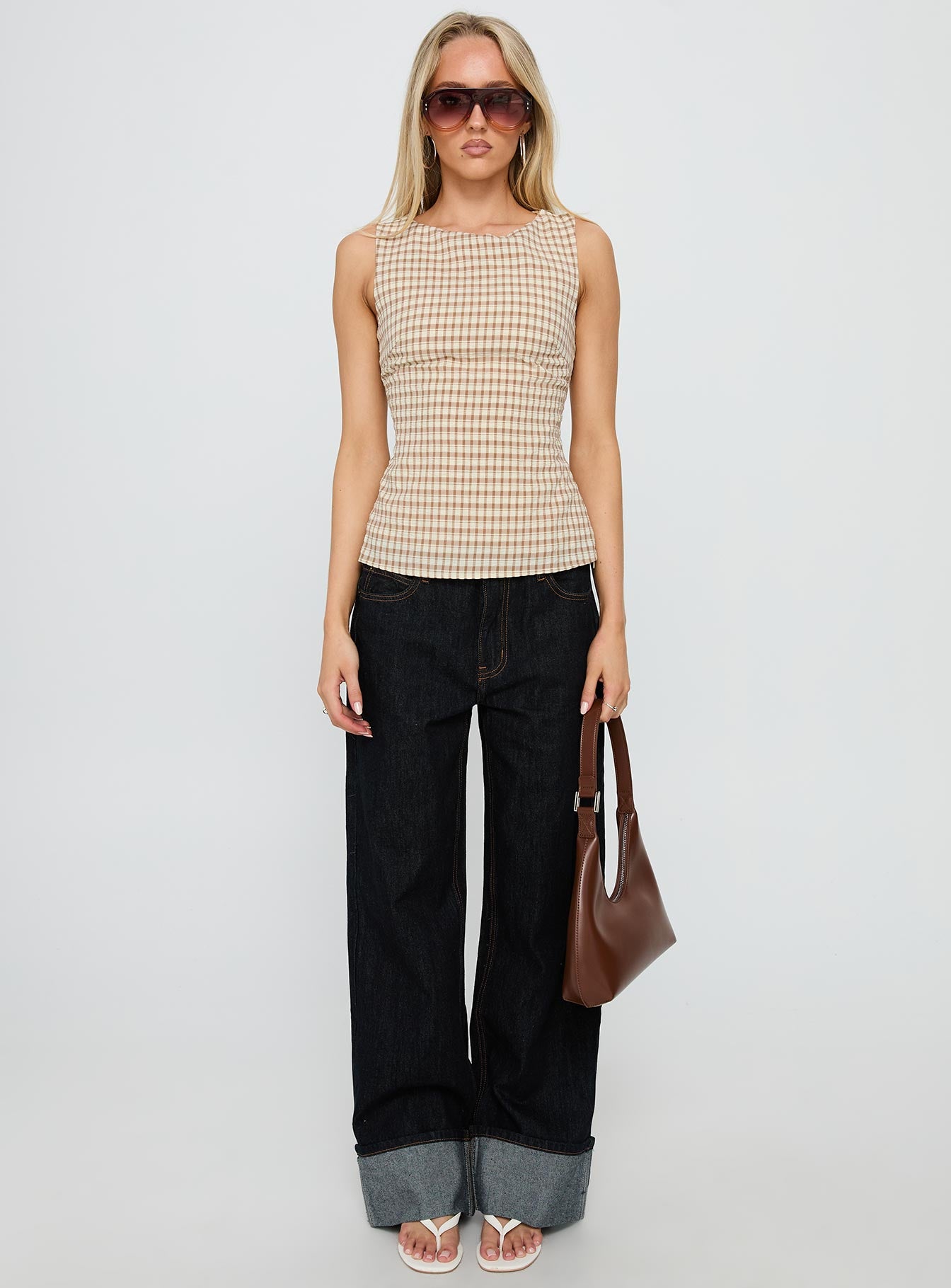 Michaud Top Brown Gingham