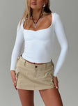 White Long sleeve crop top Square neckline, pinched bust