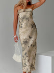 front view of model wearing Princess Polly Voices Strapless Maxi Dress Cream Floral Straight Neck 