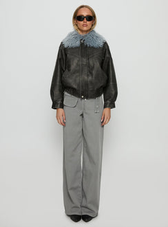 Brittanni Fluffy Collar Jacket Black / Blue