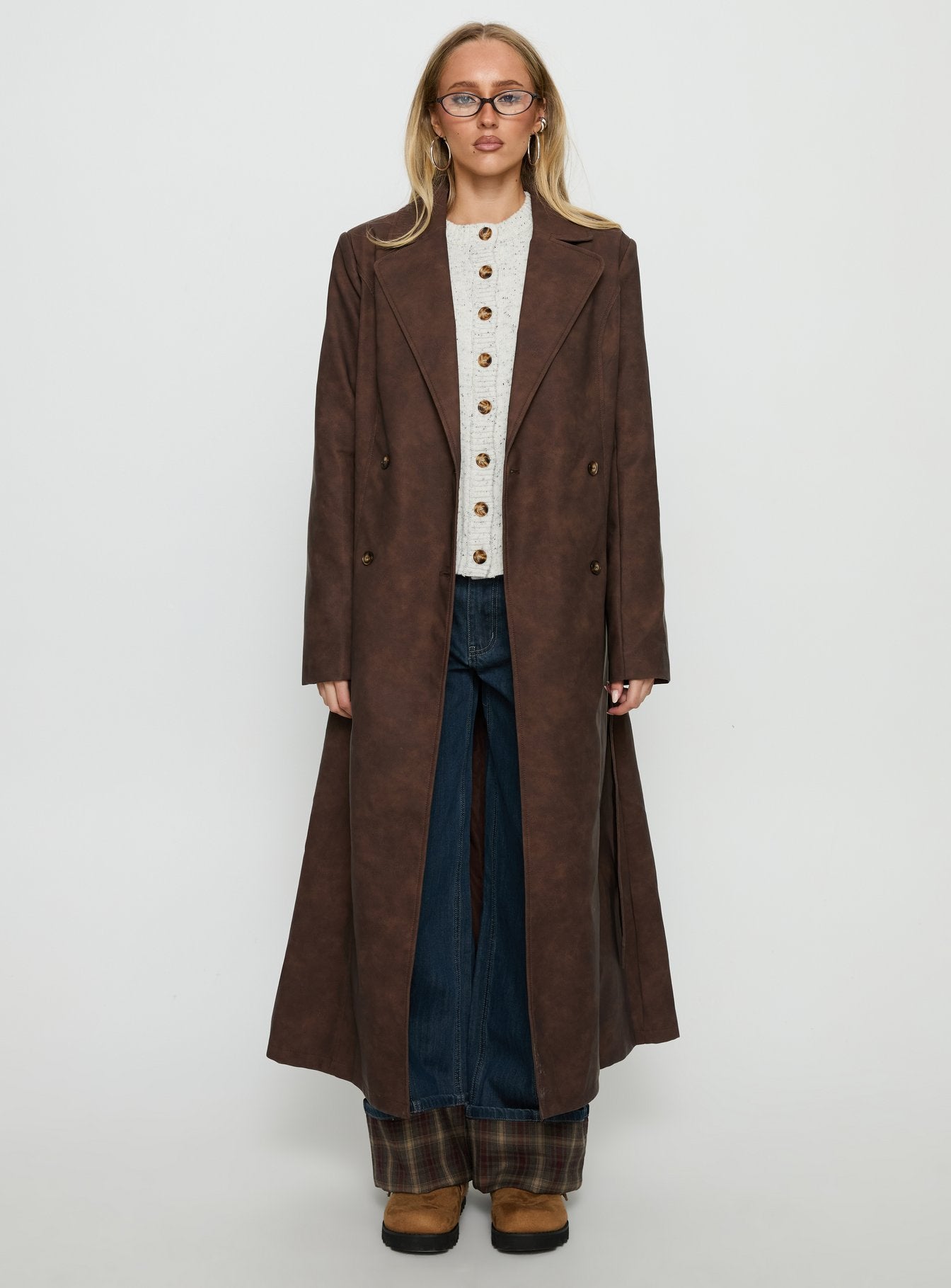 Salazar Longline Belted Trench Coat Chocolate Brown