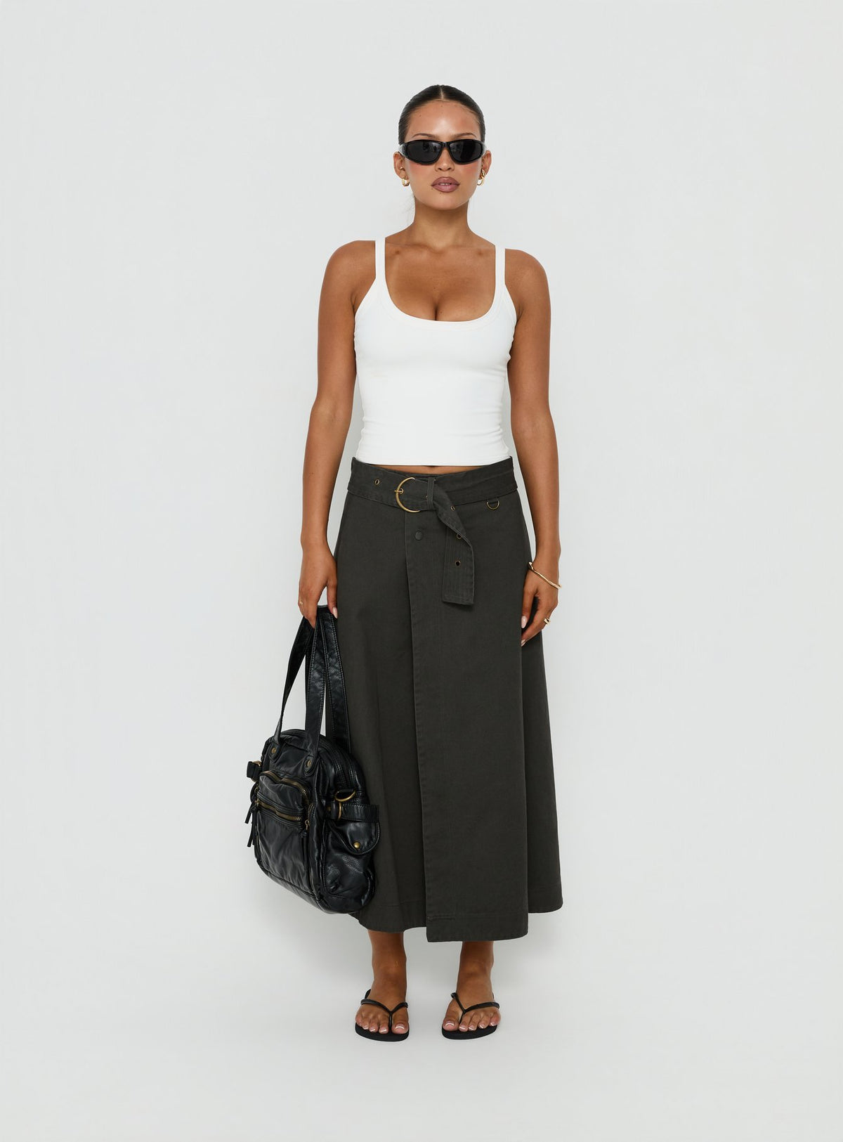 True Visions Belted Maxi Skirt Charcoal