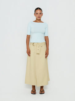 Showcasing the True Visions Belted Maxi Skirt Sand in womens-skirts with maxi length front view of model wearing Princess Polly