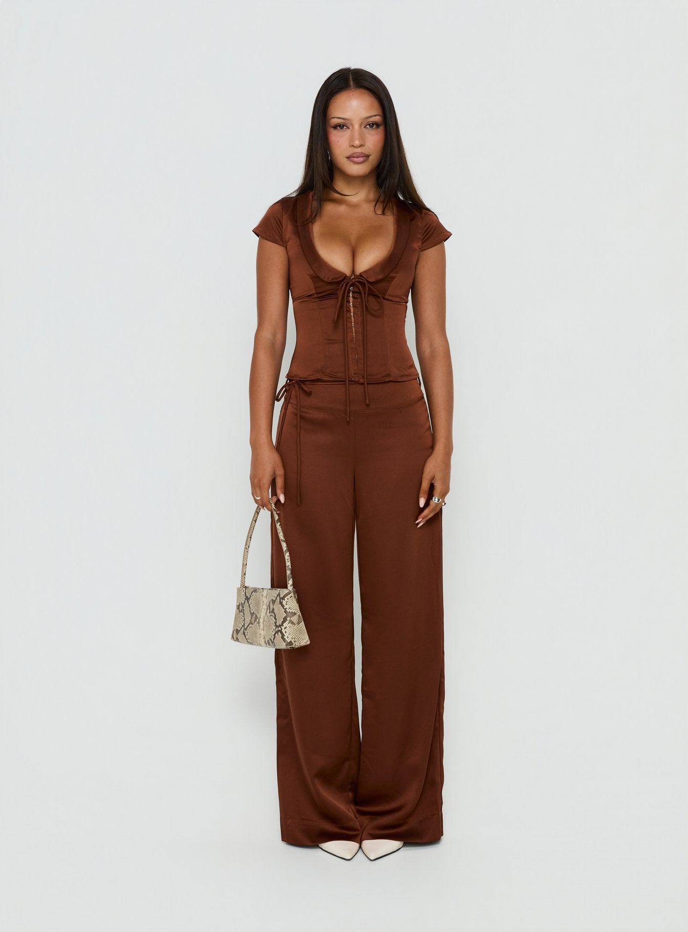 Aubrette Satin Collar Top Chocolate | Princess Polly