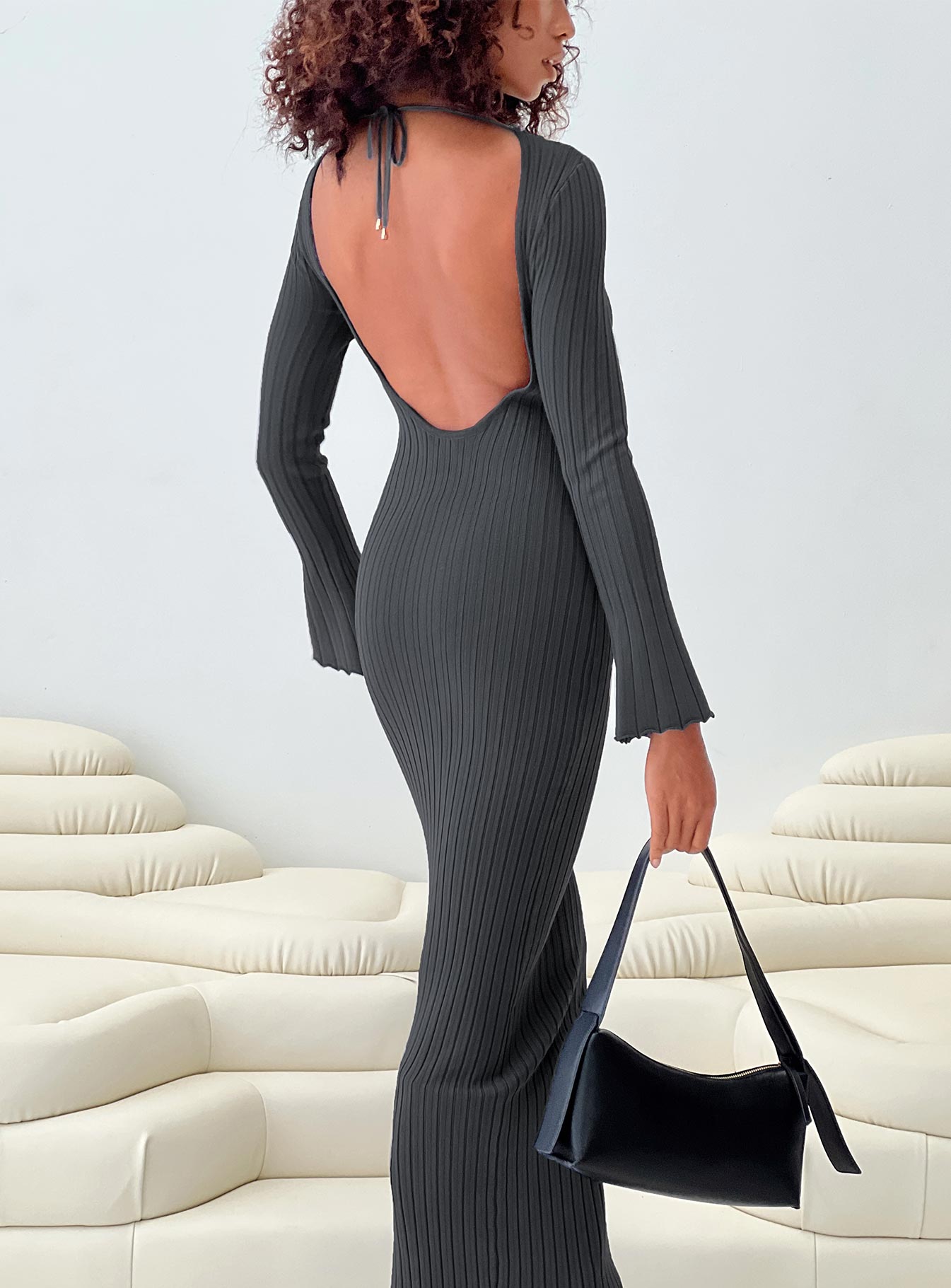 Grey long sleeve maxi dress sale