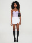 front view of model wearing Princess Polly Suga Strapless Top Lilac Sleeveless Sweetheart 