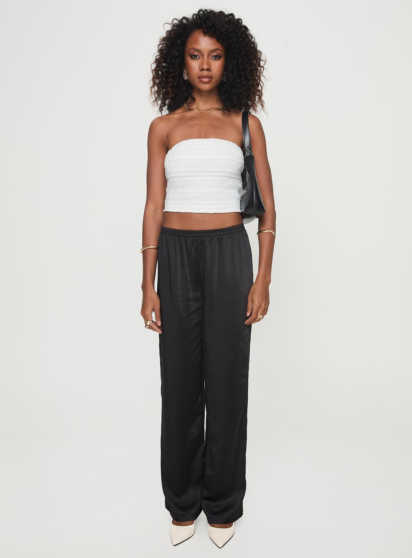 front view of model wearing Princess Polly Lelande Tube Top White Sleeveless straight 