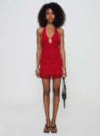 front view of model wearing Princess Polly Idalia Mini Dress Red Scoop Neck 