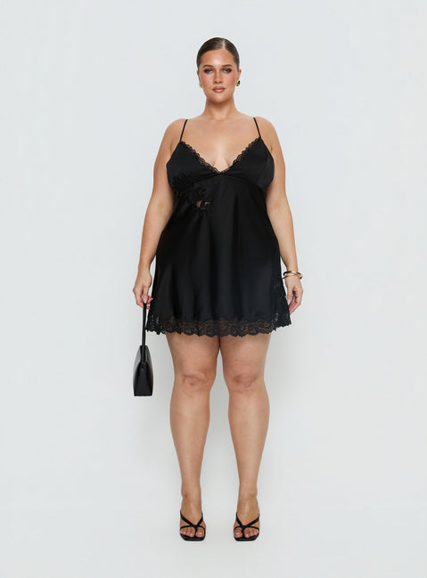 Aloura Spliced Lace Mini Dress Black Curve | Princess Polly Aloura Spliced Lace Mini Dress Black Curve | Princess Polly