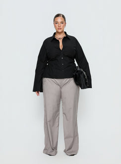 Eryx Tie Back Button Up Top Black Curve