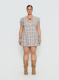 Mystee Plunge Neck Romper Blue Check Curve