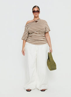 Emlynn Off Shoulder Top Brown Stripe Curve