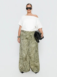 front view of model wearing Princess Polly Mckinley Mid Rise Wide Leg Jeans Camouflage Curve Mid Rise Jeans 