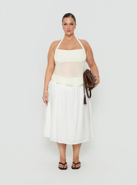 Heart Of Gold Linen Blend Midi Skirt White Curve