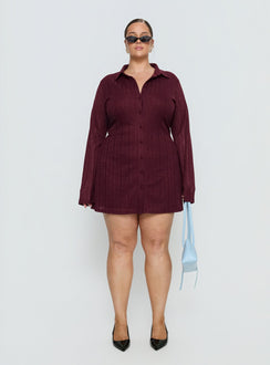 When You Sleep Long Sleeve Mini Dress Wine Curve