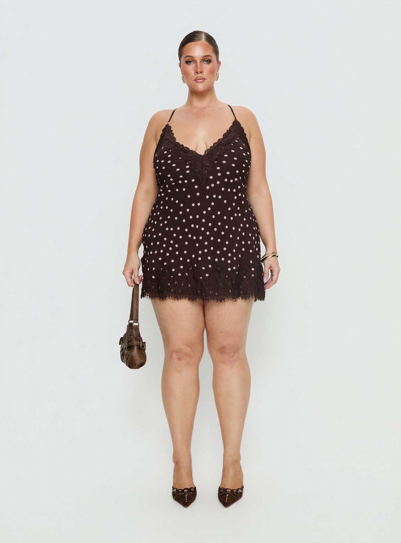 modal & lace cupped mini slip dress polka dot Modal and Lace Cuped Mini Slip Dress Polka Dot