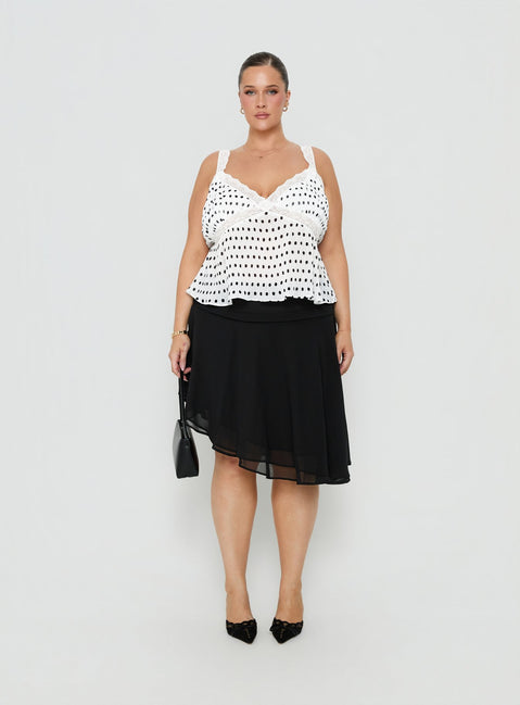Raydon Lace Trim Cami Top White / Black Polka Curve