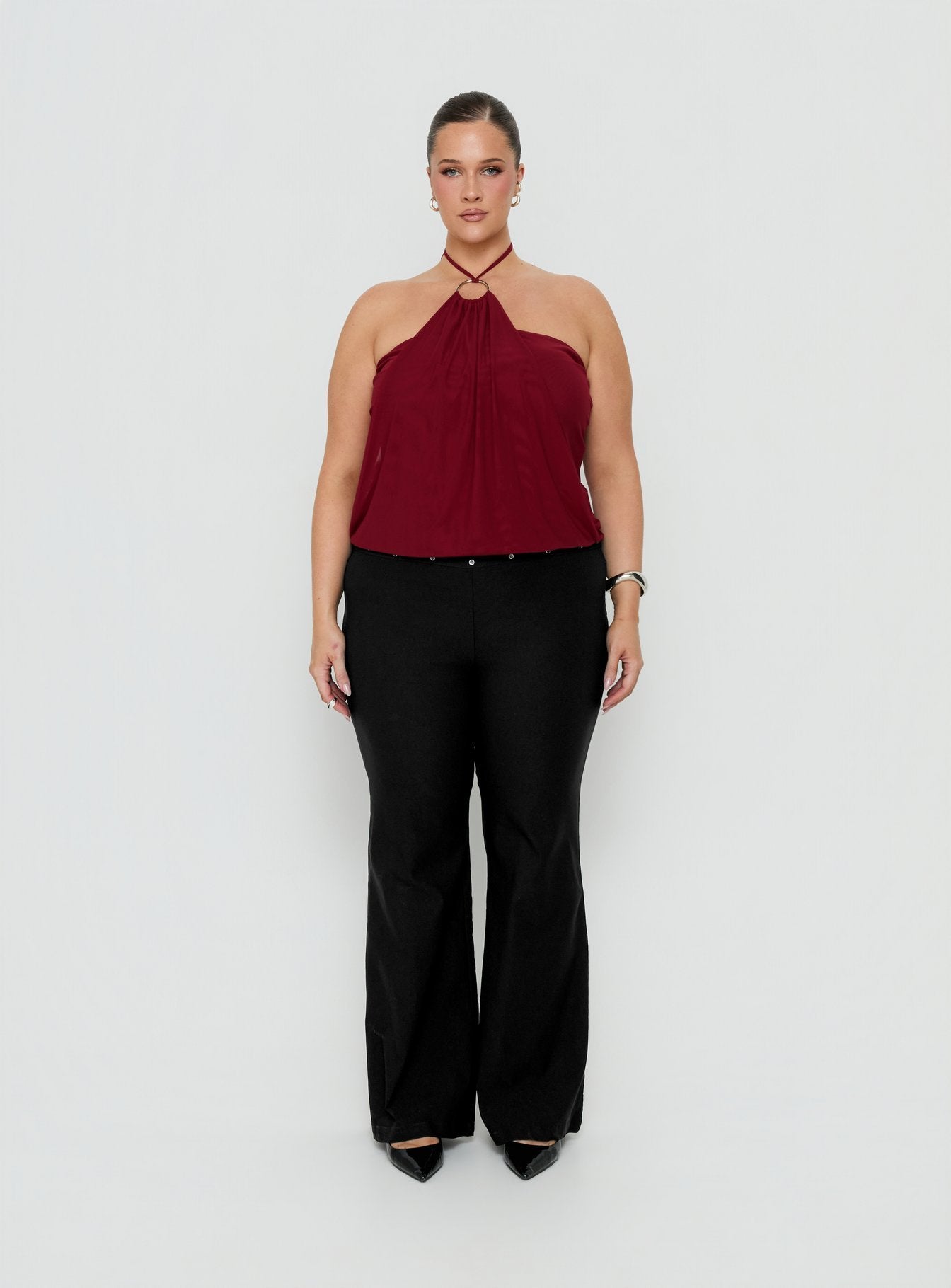 Yevina Eyelet Flare Pant Black Curve