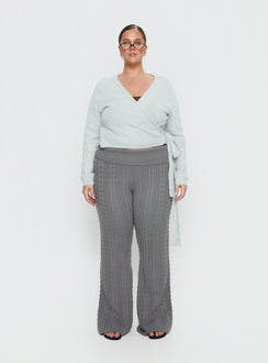 front view of model wearing Princess Polly Baleigh Cable Knit Foldover Pants Grey Curve High Rise Pants 