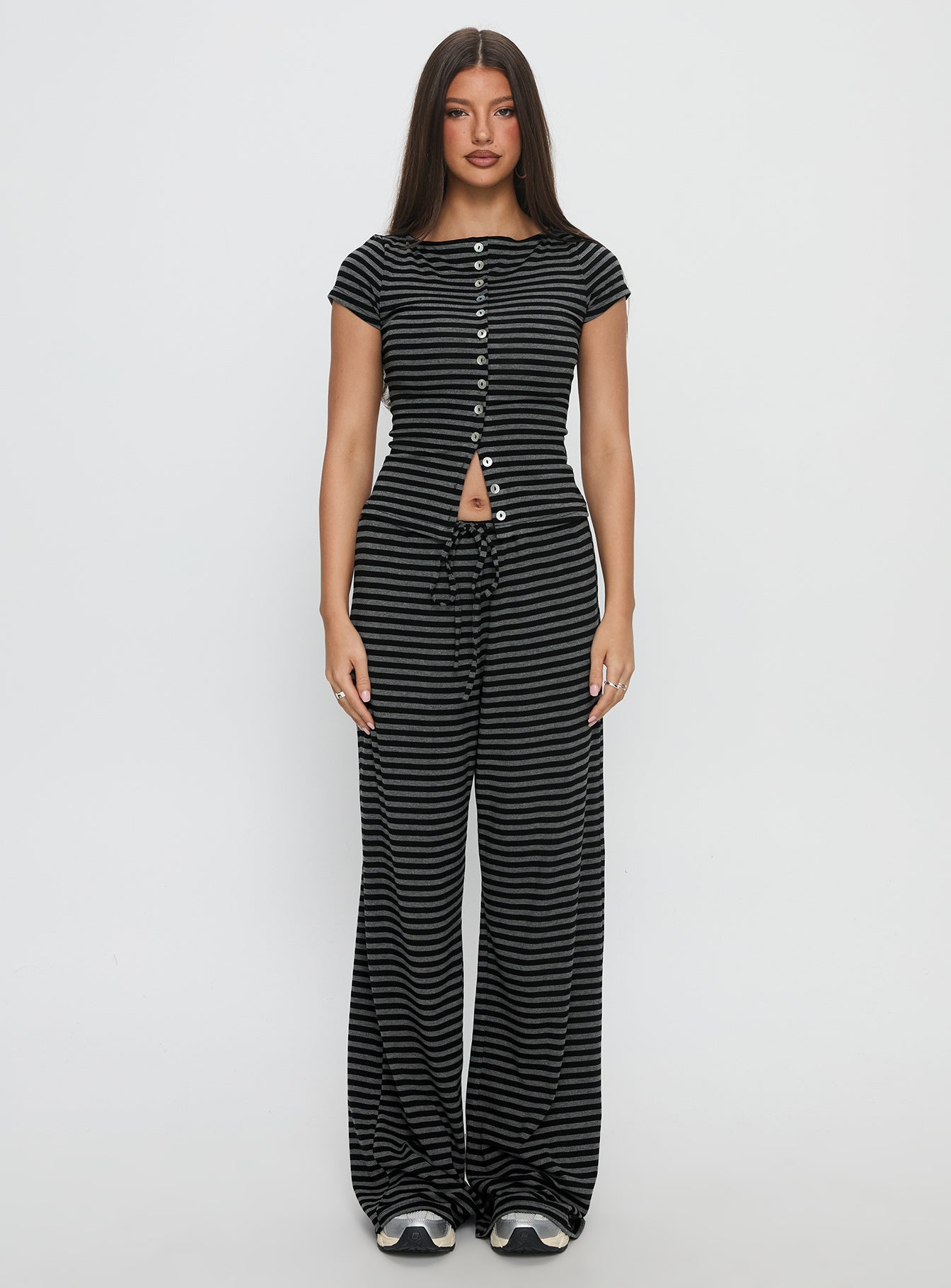 Gavrielle Jersey Wide Leg Pants Stripe | Princess Polly