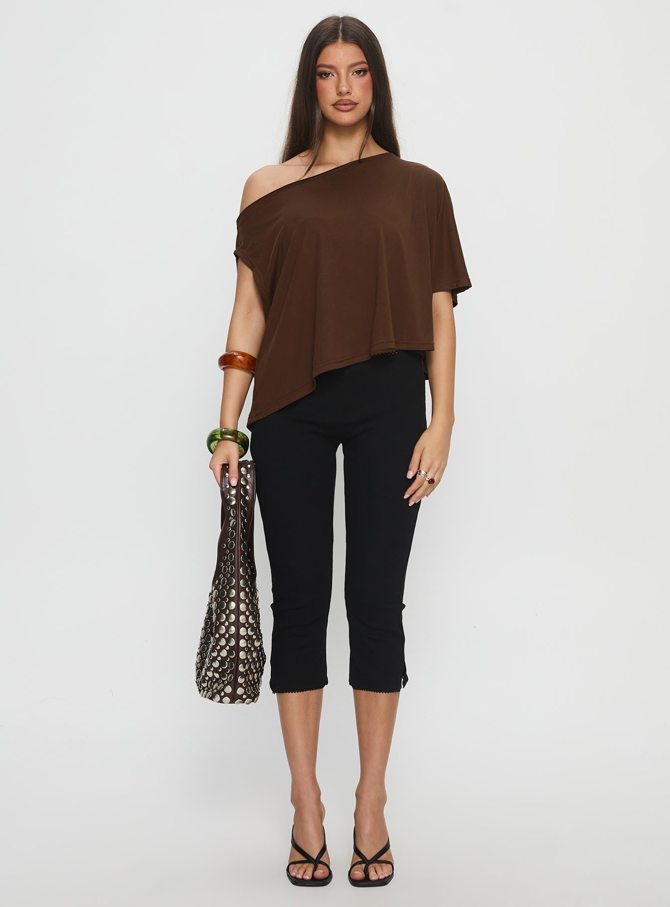 Passerby Asymmetrical Off Shoulder Top Brown