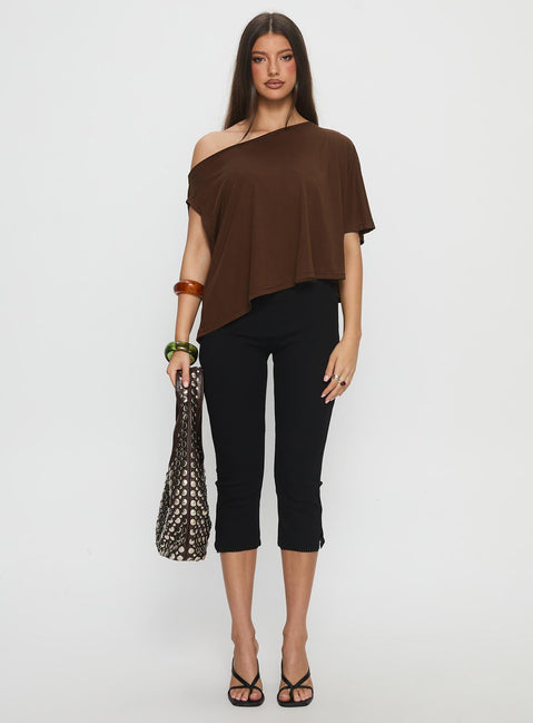 Passerby Asymmetrical Off Shoulder Top Brown