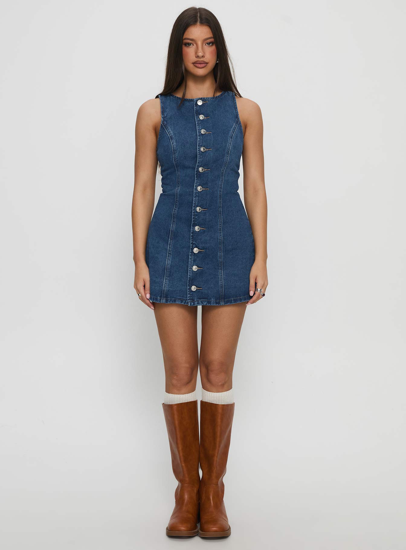 Yumiko Denim Romper Mid Wash Petite