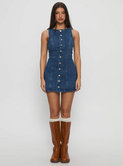 Yumiko Denim Romper Mid Wash Petite