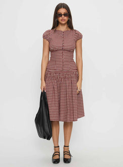 Alixandra Puff Sleeve Blouse Top Red Check